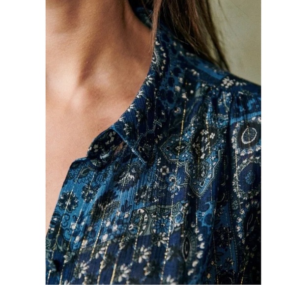 SEZANE TIANNA SHIRT ARIZONA BLUE SIZE UK 10 US 6 NWT $180 - Picture 4 of 5